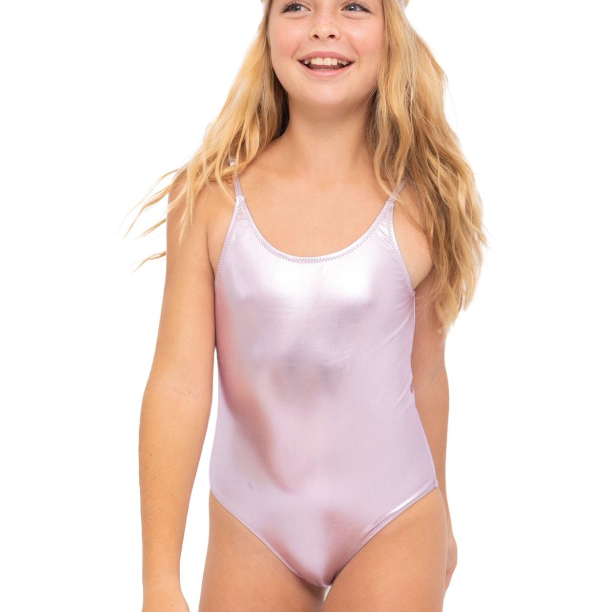 Metallic Pink Adjustable Straps Swimsuit