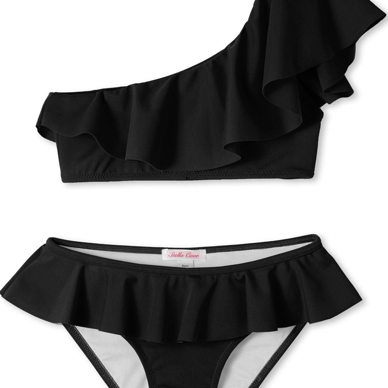 Black Ruffle One Shoulder Bikini